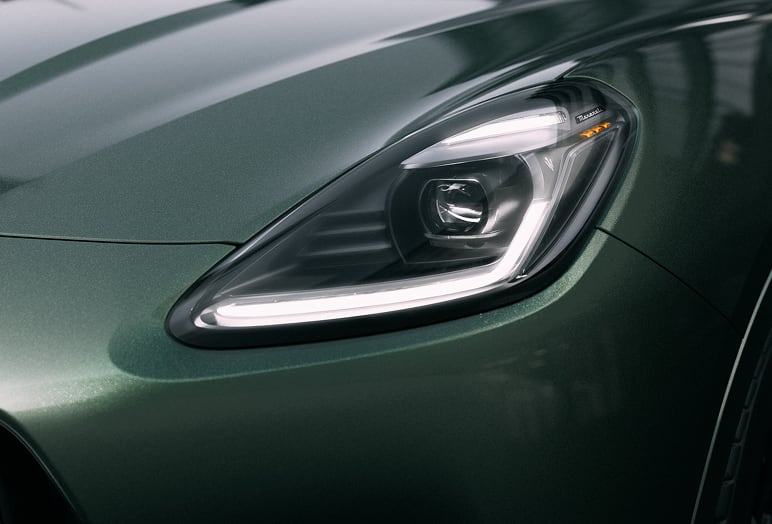 Close up view of Maserati Grecale headlights